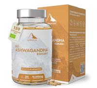 ALPS NATURE Ashwagandha KSM-66® Ecológica 120 Cápsulas 10.000 mg - Extracto 10:1 con 5% Withanólidos - Raíz de Withania somnifera - 120 Cápsulas Veganas (2 Meses) - para Estrés Diario y Descanso