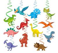 Alrens Decoraciones de cumpleaños de dinosaurio, 24 decoraciones de fiesta de dinosaurios con remolinos colgantes, decoraciones de dinosaurio para fiestas de cumpleaños infantiles, festivales y