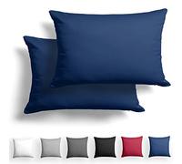 Alreya Mako Juego de 2 fundas de almohada de raso, 40 x 60 cm, 100 % algodón, con cremallera YKK, muy suave, funda para cojín, con certificado Öko-Tex® Standard, color azul, incluye solo funda