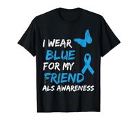 ALS Awareness I Wear Blue For My Friend Ribbon Camiseta gráfica económica, Hombre, Negro, L
