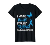 ALS Awareness I Wear Blue For My Friend Ribbon Camiseta gráfica económica, Mujer, Negro, M