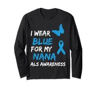 ALS Awareness I Wear Blue For My Nana Ribbon Manga Larga
