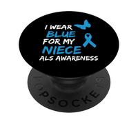 ALS Awareness I Wear Blue For My Niece Ribbon PopSockets PopGrip Adhesivo
