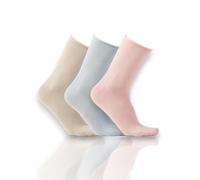 alsestudio Calcetines para mujer, sin costuras, no elásticos, súper suaves, modales, ricos, paquete de 3 pares, tacto de seda, transpirables, 4-7 calcetines para mujer, Rosa-Azul-Piedra, Talla única
