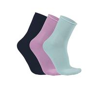 alsestudio Calcetines para mujer, sin costuras, no elásticos, súper suaves, modales, ricos, paquete de 3 pares, tacto de seda, transpirables, 4-7 calcetines para mujer, Azul marino-menta-lila, talla