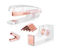 ALSISK Desk Accessory Kit,Acrylic Stapler Set, Tape Dispenser, Staple Remover with 1000pcs 26/6 Staples -Rose Gold