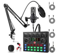ALSO GO Paquete de equipo de podcast, tarjeta de sonido V8S con micrófono de podcast BM-800 y cambiador de voz, paquete de micrófono de estudio con soporte ajustable, adecuado para podcasting
