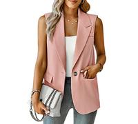 ALSOGO Chaleco sin mangas para mujer con frente abierto y solapa con botones, Rosado, Medium