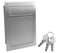 ALSTEN TECH Buzón empotrado de acero inoxidable INOX, empotrable a ras, resistente a la intemperie, montaje en pared con cerradura, placa de identificación, DIN A4, adecuado para sobres DIN A4