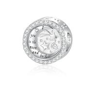 Alstiva Abalorio con texto "I love you to the moon and back", diseño de luna y estrella, plata de ley 925, circonita 5A, colgante para pulsera, colgante, pulseras europeas, collares, regalo para