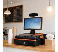 ALSUP Terminal TPV para Comercio Minorista, Caja Registradora Todo en Uno con Pantalla Táctil, Cajón Portamonedas, Impresora 58mm y Escáner de Código de Barras Orange-8+128GB