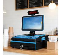 ALSUP Terminal TPV para Comercio Minorista, Caja Registradora Todo en Uno con Pantalla Táctil, Cajón Portamonedas, Impresora 58mm y Escáner de Código de Barras Blue-8+128GB