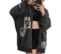 Alt Emo Ropa Mujer De Gran Tamaño Cremallera Sudaderas Con Capucha Rhinestone Y2k Esqueleto Estético Sudaderas Grunge Gótico Chaqueta Streetwear, B, XL