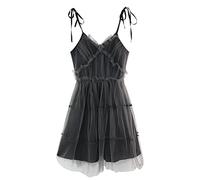Alt Girl Dark Gothic Mesh Dress Mujeres Fairy Grunge Vintage Punk Sin Tirantes Vestidos de Cintura Alta Harajuku Mall Goth EMO Alt Partywear