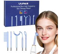 Alta Frecuencia Facia - UUPAS 6 Azul Argón y Neón Portátil de Alta Frecuencia - Varita de Terapia de la Piel para Estiramiento de la Piel, Elimina Arrugas, Acné, Pérdida de Cabello Masajeador Facial
