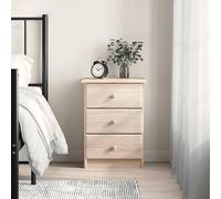 Alta Nightstand Pine Solid Wood 41x35x55.5 cm with 3 Drawers, Rustic Bedside Table for Bedroom or Living Room, Unfinished Pine Wood Furniture with Wooden Knobs
