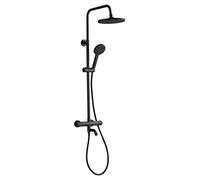 Alta presión todo el cabezal de ducha de lluvia redonda/cuadrada de latón y 3 combinación de ducha de mano, altura/ángulo ajustable, negro mate