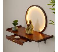 Altar de bambú montado en la pared con luz LED, santuario de meditación personal con bandeja extraíble extensible, estante de incienso tallado a mano, 60 cm para espacios pequeños