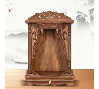 Altar de Buda, nicho de gabinete de madera maciza, mini santuario budista con cajón para Pooja e incienso tributo