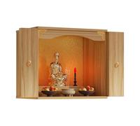 Altar Espiritual Pared para Espacio Sagrado Pequeña Mesa de Altar con o sin Puerta Buddhist Shrine Cabinet para Adoración, Oraciones y Meditación(Natural,60x40x60.1cm)