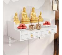 Altar personal montado en la pared del santuario de Buda, mesa de meditación de estilo chino para oración, mesa de ofrenda para el hogar con estatua de Buda Guan Gong