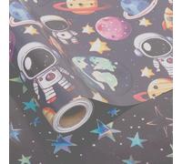 Altarho Rollo de papel de regalo reversible para niños y niñas, mini rollo, 17 pulgadas x 20 pies, primer viaje alrededor del sol y las estrellas, papel artístico de galaxia para baby shower, fiesta