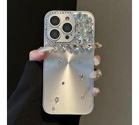 Altartar Glitzer Handyhülle für iPhone 15 Pro Max Hülle,Bling Diamant Schutzhülle Frauen Aesthetic Silikon Dünn Case Kameraschutz Silikonhülle Manuell Kristall Diamant Cover für Damen Mädchen,Silber