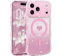 Altartar Glitzer Hülle für iPhone 14 Pro Max Handyhülle Magnetische,Brillante Diamant Schutzhülle für iPhone 14 Pro Max Wellen Case Stoßfest süßes Herzmuster Cover,Rosa