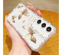 Altartar Hülle für Samsung Galaxy S24 Ultra Handyhülle Glitzer,Transparent Hülle Samsung S24 Ultra Schutzhülle Bling Diamant Silikon Case Kameraschutz Luxus Schmetterling Cover Damen Mädchen Golden