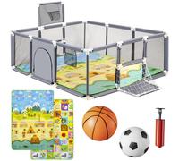 Altaudia Parque Infantil Bebe 120x120cm + Alfombra Bebe + 50 Bolas + Bolsas de Transporte - Corralito Bebe con Malla Transpirable - Parque de Juegos Divertido para Bebe - Gris (120 * 180)