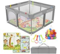 Altaudia Parque Infantil Bebe 120x120cm + Alfombra Bebe + 50 Bolas + Bolsas de Transporte - Corralito Bebe con Malla Transpirable - Parque de Juegos Divertido para Bebe - Gris (120 * 120)