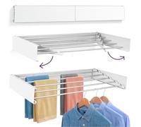 Altaudia Tendedero Extensible de Pared 120cm Antioxidante - Invisible y Plegable con 6 Tubos de Aluminio, Extensible 9.5-60cm, Instalación en Pared Interior o Exterior, Instala sin Dificultad