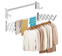 Altaudia Tendedero Extensible de Pared 140cm Antioxidante - Plegable con 5 Tubos de Aluminio, Extensible de 12-80cm, Instalación en Pared Interior o Exterior, Ahorra Espacio e Instala sin Dificultad