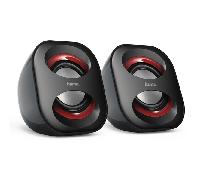 Hama | Altavoces para Portátil y PC 2.0 (USB y Jack 3,5 mm, Mini Altavoces Estéreo con Control de Volumen, Sonido Claro y Diseño Compacto) Negro/Rojo