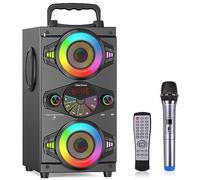 Altavoces Bluetooth, Altavoz Bluetooth inalámbrico portátil de 60 W para fiestas en casa al aire libre con subwoofer, radio FM, luces LED coloridas, micrófono, control remoto y gran potente sonido est