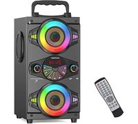 Altavoces Bluetooth portátiles de 60 W, gran potencia, inalámbricos, sonido estéreo de graves potentes, Boombox para fiestas en casa, altavoz con subwoofer, radio FM y luces LED de colores. (Negro)