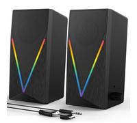 Altavoces de escritorio RGB con graves mejorados, control de volumen y 6 luces coloridas, alimentados por USB y altavoces auxiliares para juegos de 3.5 mm para laptop, PC, tableta, teléfono