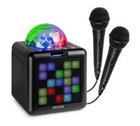 Fenton KAR15B Altavoz karaoke Bluetooth con 2 micrófonos, color negro | Efectos de voz con 4 modos, entrada AUX, Jelly Ball RGB, autonomía de hasta 4 horas