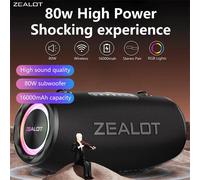 Zealot Altavoz Bluetooth inalámbrico S87, 80W, subwoofer, emparejamiento dual, batería 16000mAh, Negro