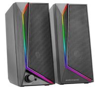 Mars Gaming MS72, Altavoces Gaming 15W, Iluminación RGB Flow, 2 Drivers Activos, Chipset DSP, Conexión Plug&Play USB y Jack 3.5mm, Rueda Control de Volumen y Puerto de Audio para Auriculares, Negro