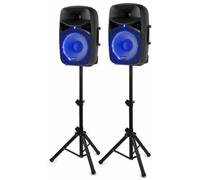 Vonyx VPS122A - Altavoz portatil Bluetooth Potente de 800W con 2 Altavoces 12", USB, Anillo LED en el Altavoz, trípodes y micrófono, Equipo de Sonido Profesional para DJ y Karaoke, Color Negro