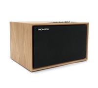 THOMSON WS302 - Altavoz Bluetooth 5.3, 50W Potencia Musical Total, Entrada 3.5mm AUX-IN, Ajuste de Agudos y Graves por Separado, Frontal extraíble, en Madera, marrón, alimentación 230V