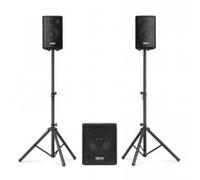 Vonyx VX0812BT Sistema de Sonido Activo 800W con Bluetooth | Soportes y mando incluidos, control de graves y agudos, montaje Plug & Play, entrada para micrófono