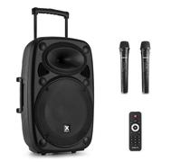 Vonyx Verve46 Altavoz Bluetooth Potente 1000w, Altavoz autoamplificado portatil con microfono Karaoke, Bluetooth Speaker USB, SD, MP3, AUX, 2 microfonos UHF, Mando a Distancia, Subwoofer 15", Negro
