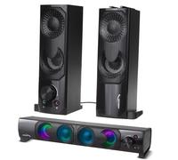 Audiocore Altavoz 2 en 1 2.0 para PC con función de Barra de Sonido Retroiluminación RGB Altavoz estéreo 2x3W RMS Fuente de alimentación AUX 3,5 mm USB