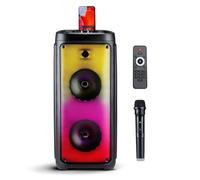 Altavoz Bluetooth con micrófono - Caja de música con iluminación Ambiental - Caja de Fiesta y micrófono de Karaoke - Soundboks con Bluetooth, entradas AUX y USB - Fácil de Transportar con asa - Negro