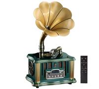 Altavoz Bluetooth de gramófono Vintage, gramófono Vintage nostálgico Recargable Tipo C, Mini Altavoz con Forma de gramófono de Estilo clásico Retro Vintage de Bronce, con Radio FM Green
