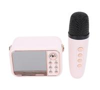 Altavoz de de Reloj, Tarjeta Memoria Retro Soporte Retro, Transparente Karaoke Inalámbrico Multi -Funcional con Micrófono para la Fiesta para la Fiesta (Rosado)