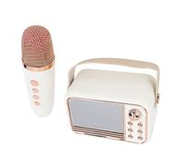 Altavoz de de Reloj, Tarjeta Memoria Retro Soporte Retro, Transparente Karaoke Inalámbrico Multi -Funcional con Micrófono para la Fiesta para la Fiesta (White)