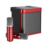 Altavoz De Ducha Inalámbrico Bajo 20 Máquina de Karaoke de 10 W con 2 micrófonos inalámbricos Juego de Altavoces con micrófono portátil de 1200 mA Máquina con Figura De Palo De Mundo (Red, One Size)
